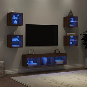 7pcs móveis parede p/ TV LEDs deriv. madeira carvalho castanho