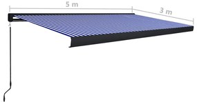 Toldo manual com caixa 500x300 cm azul e branco