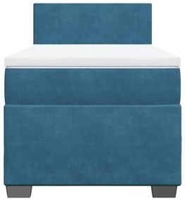 Cama com molas/colchão 90x190 cm veludo azul-escuro