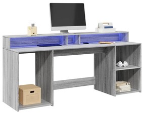 Secretária luzes LED 200x55x91cm deriv. madeira cinzento sonoma