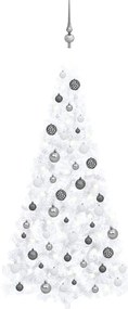 Meia árvore Natal artificial pré-iluminada c/ bolas branco