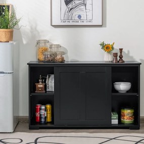 Aparador com portas de correr Armário multiusos Organizador de arrumação para sala de jantar cozinha 107 x 33 x 60 cm Preto