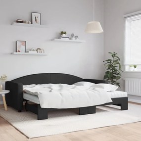 vidaXL Sofá-cama com gavetão e colchões 90x200 cm tecido preto