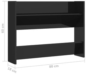 Sapateira MiraMar de Parede - Cor Preto Brilhante 80x18x60 cm - Contra