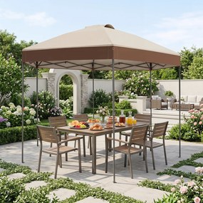Tenda de Jardim Dobrável Hexagonal, 361,5 x 361,5 x 265 cm, Altura Regulável, Cáqui