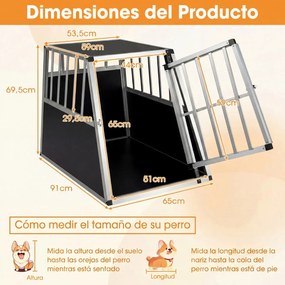 Caixa de transporte para cães em alumínio, com porta e fechadura 91 x 65 x 69,5 cm