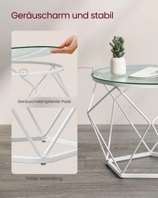 Conjunto de 2 mesas de sala de estar modernas em branco e transparente