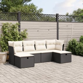 6 pcs conjunto sofás de jardim c/ almofadões vime PE preto