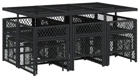 11 pcs conjunto de jantar p/ jardim c/ almofadões vime PE preto