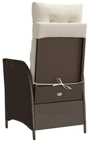Cadeiras jardim reclináveis 2pcs c/ almofadões vime PE castanho