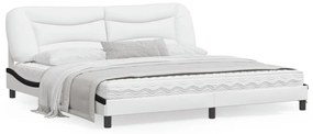 3208029 vidaXL Estrutura de cama c/ cabeceira couro artificial branco e preto