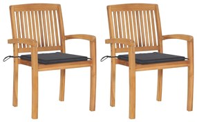 vidaXL Cadeiras de jardim c/ almofadões antracite 2 pcs teca maciça