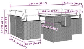 7 pcs conjunto de sofás p/ jardim c/ almofadões vime PE preto