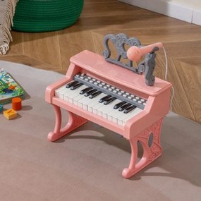 Piano de 25 teclas para crianças 30,5 x 17,5 x 32,5 cm com atril e microfone Brinquedo educativo para aprendizagem precoce 3+ anos Rosa