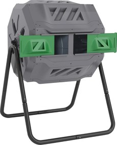 Outsunny Compostor de Tambor Giratório com Capacidade 160L de Dupla Câmera e Ventilação para Resíduos 71x65x96 cm Cinza e Verde | Aosom Portugal