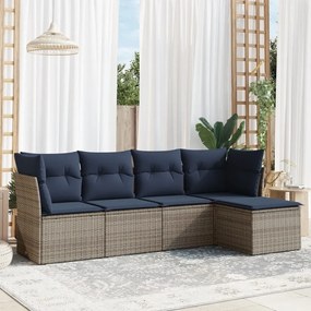 vidaXL 5 pcs conjunto sofás p/ jardim c/ almofadões vime PE cinzento