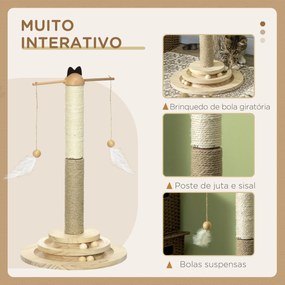 PawHut Árvore Arranhador para Gatos de Madeira Altura 56cm Torre para