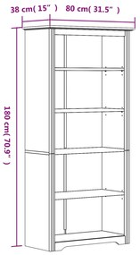 Estante BODO 5 prateleiras 80x38x180 cm pinho maciço branco