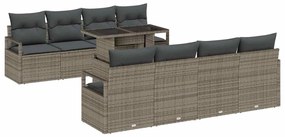 Conjunto de Sofá de Jardim vidaXL 9 Peças com Almofadas Cinza Rattan S
