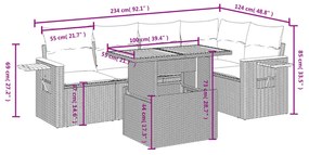 6 pcs conjunto sofás de jardim c/ almofadões vime PE preto