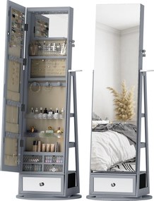 HOMCOM Espelho de Pé Giratório 360° com Espelho com Interior Iluminado Organizador de Jóias com Prateleiras e Gavetas 56x56x164 | Aosom Portugal
