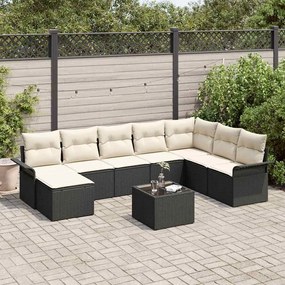 vidaXL Conjunto de Sofá de Jardim de 8 peças com Almofadas em Vime de Poli Preto