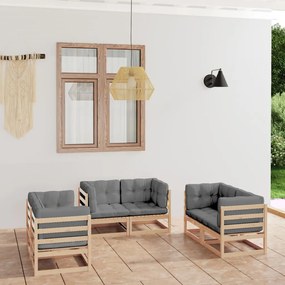 vidaXL 6 pcs conjunto lounge de jardim com almofadões pinho maciço