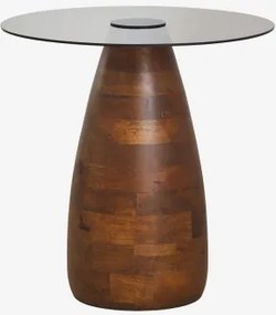 Mesa Auxiliar Redonda Ø50 Cm Em Vidro Temperado Mariana Madeira De Cabo Escuro - Sklum