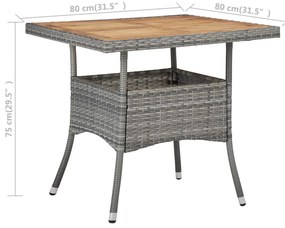 Mesa de jantar para exterior vime PE e acácia maciça cinzento