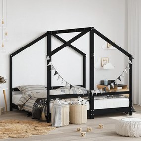 Estrutura de cama infantil 2x(80x160) cm pinho maciço preto