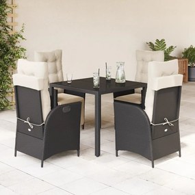 vidaXL 5 pcs conjunto de jantar p/ jardim c/ almofadões vime PE preto
