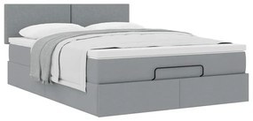 Cama otomana com colchão 140x190 cm tecido cinzento claro