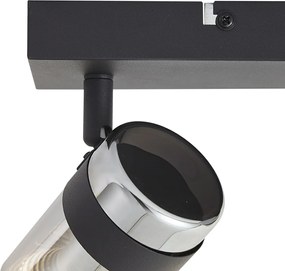 Foco de teto preto com vidro fumado 3 luzes giratório e inclinável - Gianni