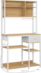 Armário de cozinha com tomadas e gaveta em tecido 40 x 100 x 180,4 cm cor de carvalho dourado e branco