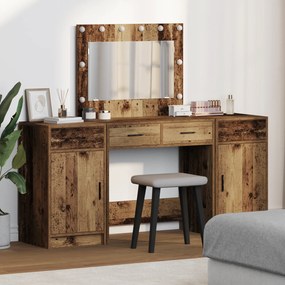 vidaXL Conjunto de Maquilhagem de 3 Peças com LED - Madeira Vintage e Derivados de Madeira