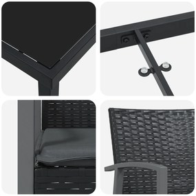 Conjunto de Jantar de Jardim 3 Peças com Almofadas Pretas Rattan Sinté