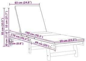 Camas de Sol vidaXL 2 pcs com Rodas e Almofada em Madeira Sólida de Ac