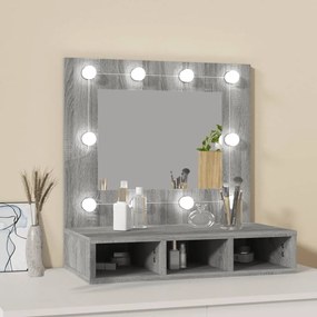 Armário espelhado com LED 60x31,5x62 cm sonoma cinza