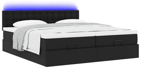 Cama otomana com colchões&amp;LEDs 160x200cm couro artificial preto