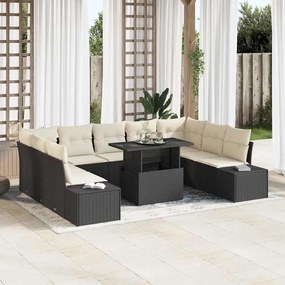 vidaXL Conjunto de Sofá de Jardim de 10 Peças com Almofadas Preto Polirattan