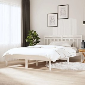 vidaXL Estrutura de cama casal 135x190 cm madeira maciça branco