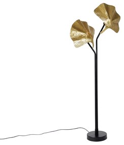 Candeeiro de pé oriental em latão com preto 2 luzes - Louka