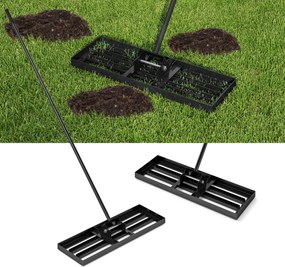 Ancinho nivelador de relva 75 x 25 cm com cabo ergonómico para solo de jardim, pátio, quinta - Preto