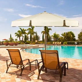 Guarda-sol de madeira de 3 m com altura ajustável e ângulo ajustável Elevador de polia de corda para praia jardim piscina terraço Bege