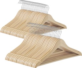 Conjunto de 48 cabides de madeira com ranhuras  em tom bege natural