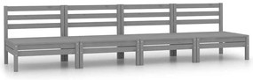 Sofás de centro para jardim 4 pcs madeira pinho maciça cinzento