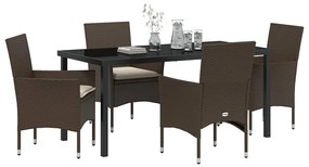 Conjunto de Jantar de Jardim com 5 Peças e Almofadas , Marrom, Rattan