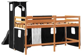 Cama alta criança c/ torre 90x200 cm pinho maciço branco/preto