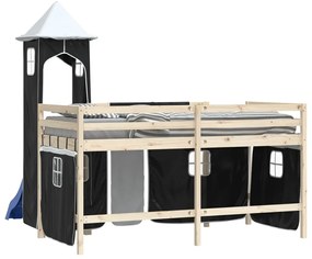 Cortinas para cama elevada com torre poliéster branco e preto