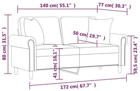 Sofá 2 lug. c/ almofadas decorativas 140 cm veludo cinza-escuro